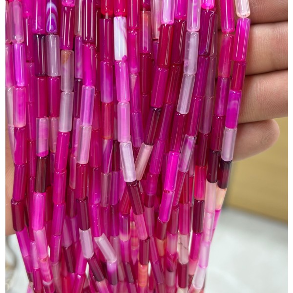 No_2115_Enhanced Rose Red Agate Round Tube_4*13mm_(Sold Per Strand)