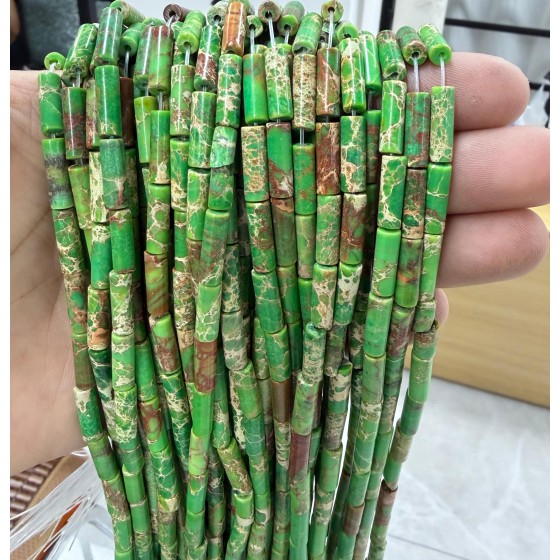 No_2116_Enhanced Grass Green Imperial Jasper Round Tube_4*13mm_(Sold Per Strand)