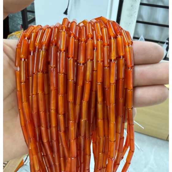 No_2118_7a Red Agate Round Tube_4*13mm_(Sold Per Strand)