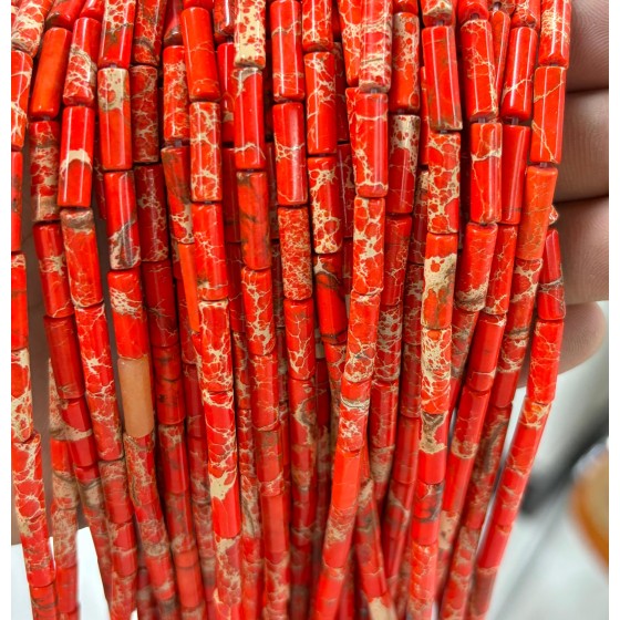 No_2120_Enhanced Orange Imperial Jasper Round Tube_4*13mm_(Sold Per Strand)