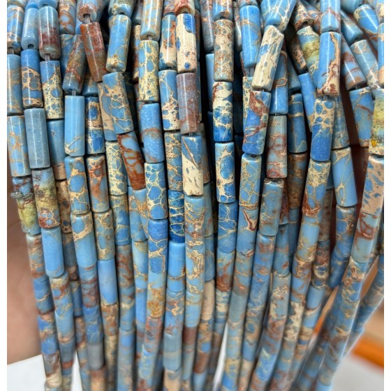 No_2124_Enhanced Sky Blue Imperial Jasper Round Tube_4*13mm_(Sold Per Strand)