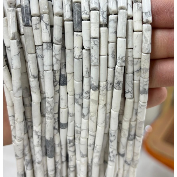 No_2128_Natural White Turquoise Round Tube_4*13mm_(Sold Per Strand)