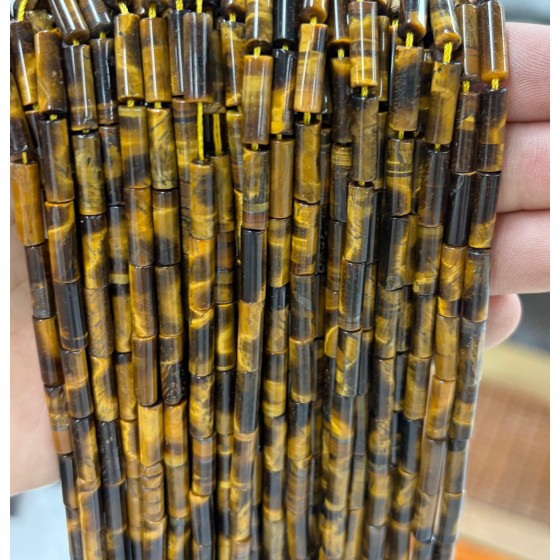 No_2130_Natural Yellow Tiger Eye Stone Round Tube_4*13mm_(Sold Per Strand)