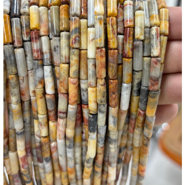 No_2131_Natural Crazy Lace Agate Round Tube_4*13mm_(Sold Per Strand)