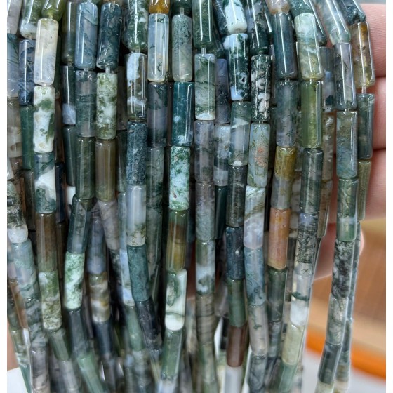 No_2134_Natural Moss Agate Round Tube_4*13mm_(Sold Per Strand)