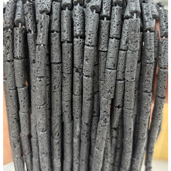 No_2138_Natural Volcanic Stone Round Tube_4*13mm_(Sold Per Strand)