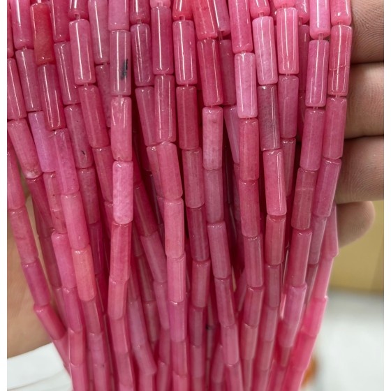 No_2140_Enhanced Deep Pink Chalcedony Round Tube_4*13mm_(Sold Per Strand)
