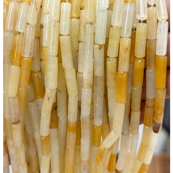 No_2146_Natural Yellow Jade Round Tube_4*13mm_(Sold Per Strand)