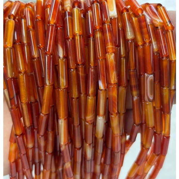 No_2163_Natural Red Stripe Agate Round Tube_4*13mm_(Sold Per Strand)
