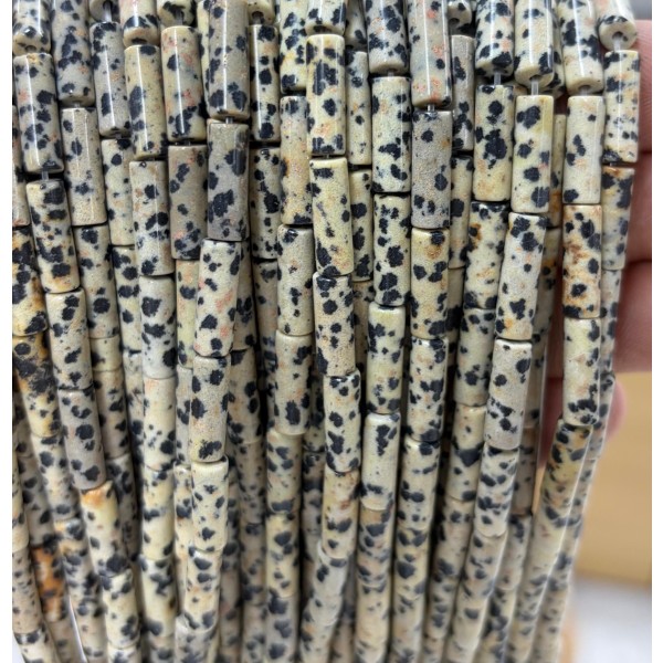 No_2165_Natural Dalmatian Stone Stone Round Tube_4*13mm_(Sold Per Strand)