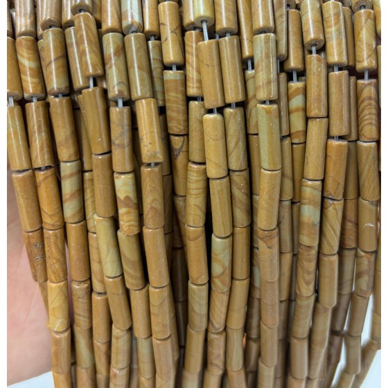 No_2167_Natural Yellow Picture Jasper Round Tube_4*13mm_(Sold Per Strand)
