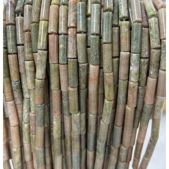 No_2169_Natural Medium Unakite Round Tube_4*13mm_(Sold Per Strand)