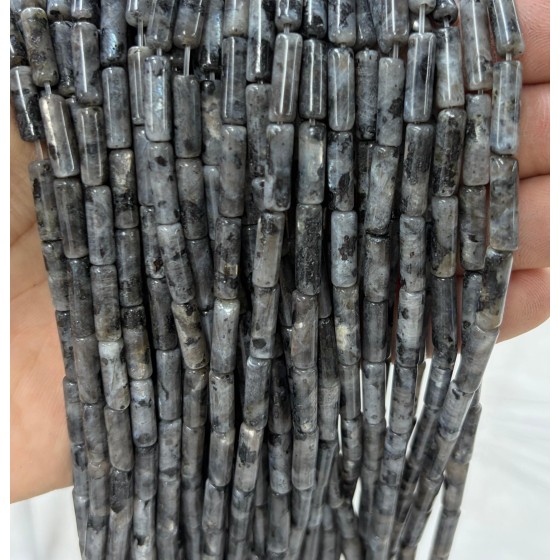 No_2171_Natural Black Labradorite Round Tube_4*13mm_(Sold Per Strand)