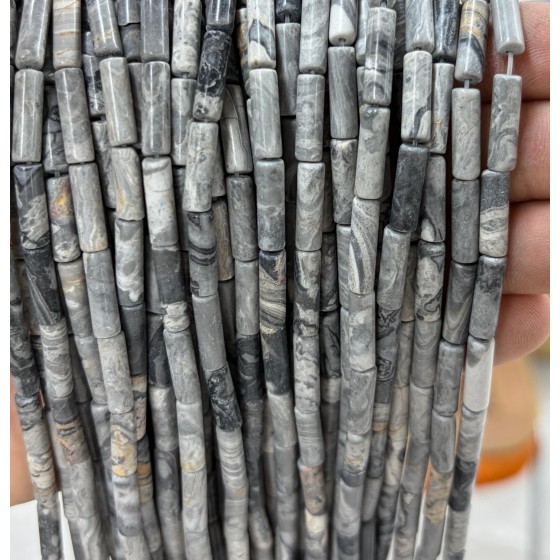 No_2184_Natural Map Jasper (picasso Jasper) Round Tube_4*13mm_(Sold Per Strand)