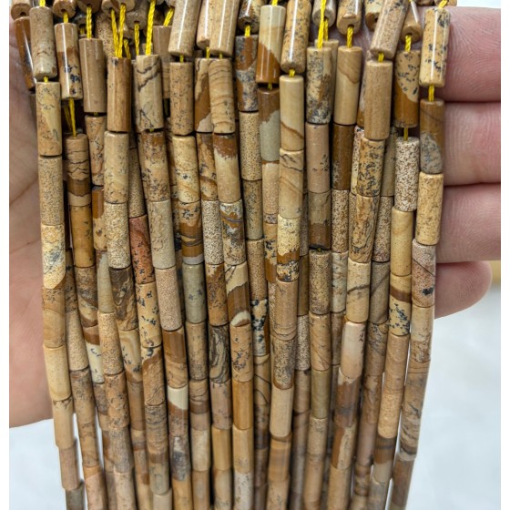 No_2194_Natural Picture Jasper Round Tube_4*13mm_(Sold Per Strand)