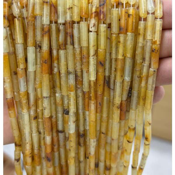 No_2196_Natural Yellow Agate Round Tube_4*13mm_(Sold Per Strand)