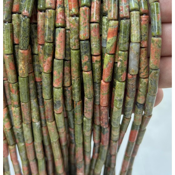 No_2205_Natural Unakite Round Tube_4*13mm_(Sold Per Strand)