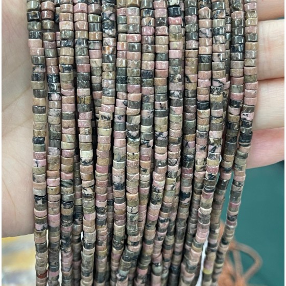 No_2262_Natural Black Line Rhodochrosite Disc (heishi) Spacer Beads_4*2mm_(Sold Per Strand)