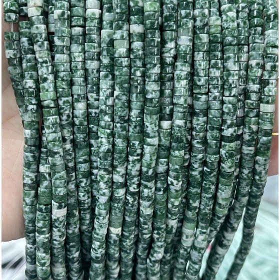 No_2281_Natural Green Dot Stone Disc (heishi) Spacer Beads_4*2mm_(Sold Per Strand)