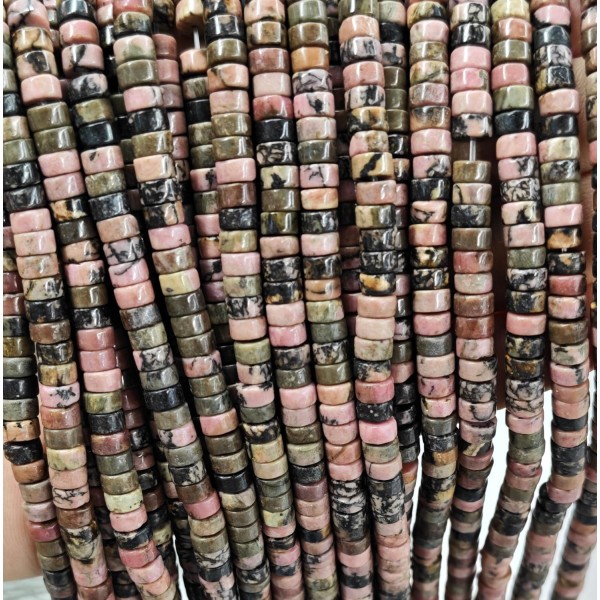 No_2334_Natural Black Line Rhodonite Disc (heishi) Spacer Beads_6*3mm_(Sold Per Strand)