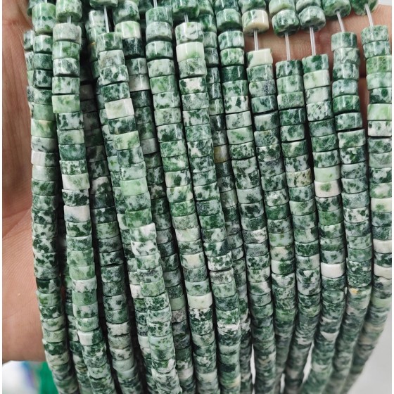 No_2341_Natural Green Dot Stone Disc (heishi) Spacer Beads_6*3mm_(Sold Per Strand)