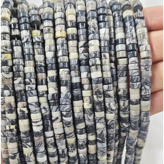 No_2346_Natural Black Grid Stone Disc (heishi) Spacer Beads_6*3mm_(Sold Per Strand)