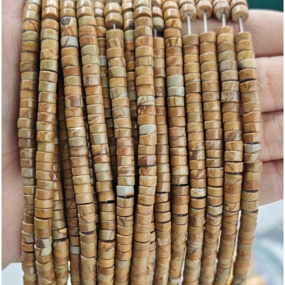 No_2352_Natural Yellow Picture Jasper Disc (heishi) Spacer Beads_6*3mm_(Sold Per Strand)