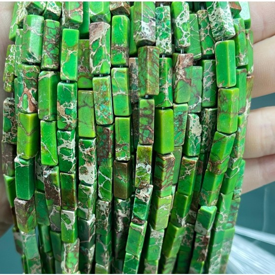 No_2434_Enhanced Grass Green Imperial Jasper Rectangle_4*13mm_(Sold Per Strand)