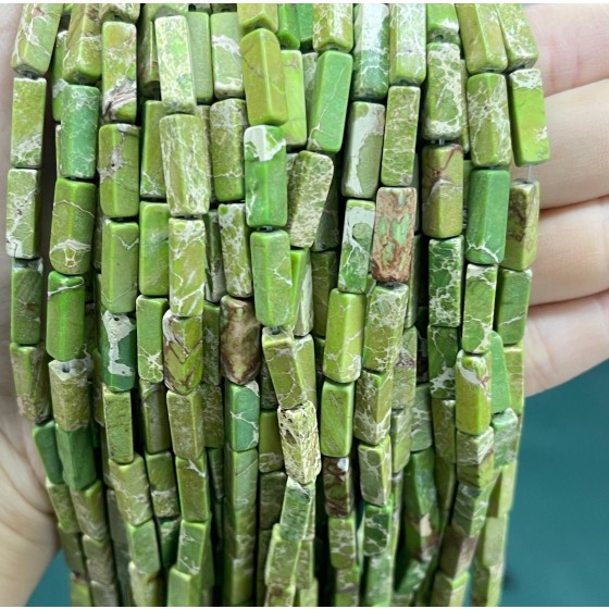 No_2437_Enhanced Fruit Green Imperial Jasper Rectangle_4*13mm_(Sold Per Strand)