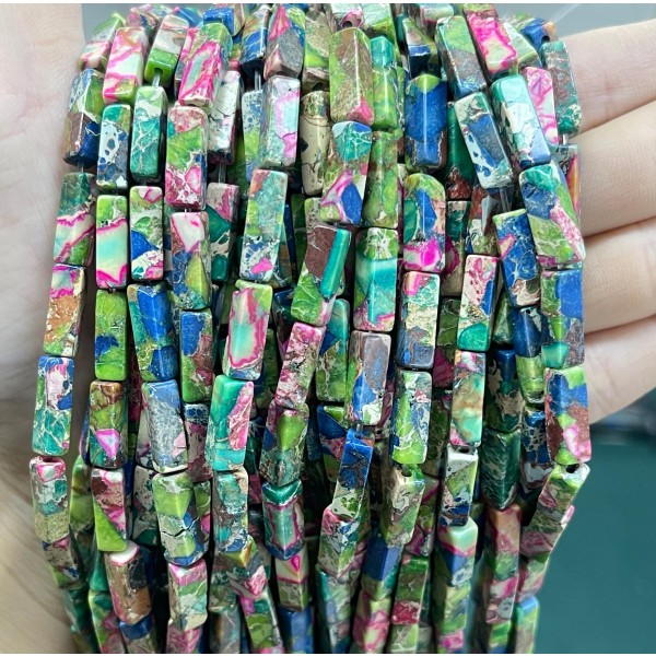 No_2446_Enhanced Colorful Imperial Jasper Rectangle_4*13mm_(Sold Per Strand)