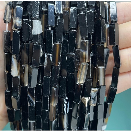 No_2518_Natural Black Striped Agate Rectangle_4*13mm_(Sold Per Strand)