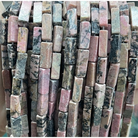 No_2546_Natural Black Line Rhodochrosite Rectangle Beads_4*13mm_(Sold Per Strand)