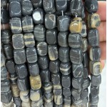 No_2585_Natural Black Grid Stone Rectangle Nugget Beads_8*12mm_(Sold Per Strand)