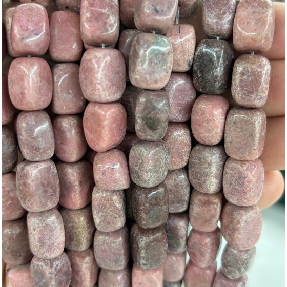 No_2587_Natural Black Line Rhodochrosite Rectangle Nugget Beads_8*12mm_(Sold Per Strand)