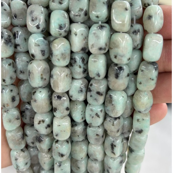 No_2589_Natural Kiwi Stone Blue Stone Rectangle Nugget Beads_8*12mm_(Sold Per Strand)
