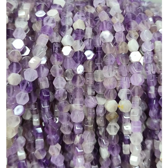 No_2612_Natural Amethyst Center Drilled (long) Hexagonal Bead_4mm_(Sold Per Strand)