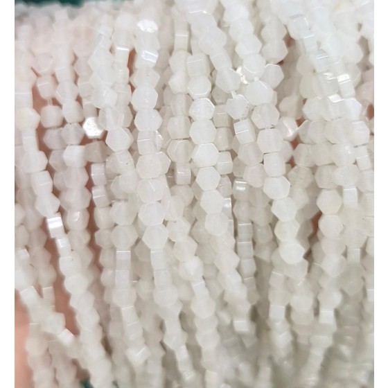 No_2613_Natural White Jade Center Drilled (long) Hexagonal Bead_4mm_(Sold Per Strand)