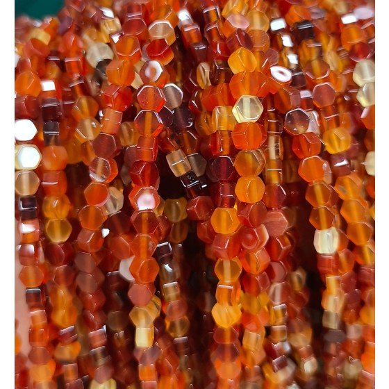 No_2615_Natural Red Agate Center Drilled (long) Hexagonal Bead_4mm_(Sold Per Strand)
