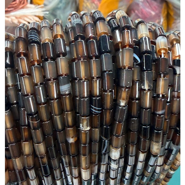 No_2632_Natural Black Striped Agate Cylinder_5*8mm_(Sold Per Strand)