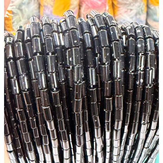No_2633_Natural Black Agate Cylinder_5*8mm_(Sold Per Strand)