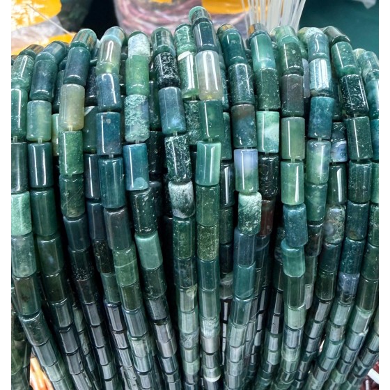 No_2637_Natural Moss Agate Cylinder_5*8mm_(Sold Per Strand)