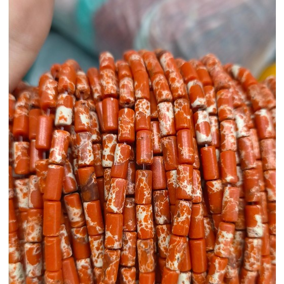 No_2668_Synthetic Orange Imperial Jasper Cylinder_4*8mm_(Sold Per Strand)