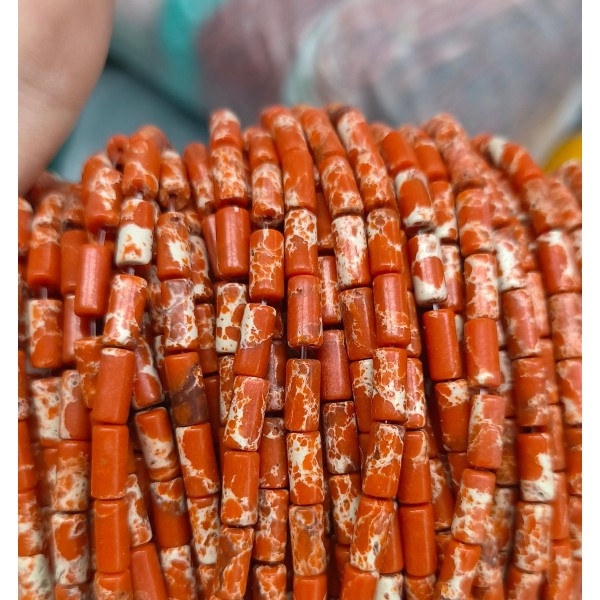 No_2668_Synthetic Orange Imperial Jasper Cylinder_4*8mm_(Sold Per Strand)