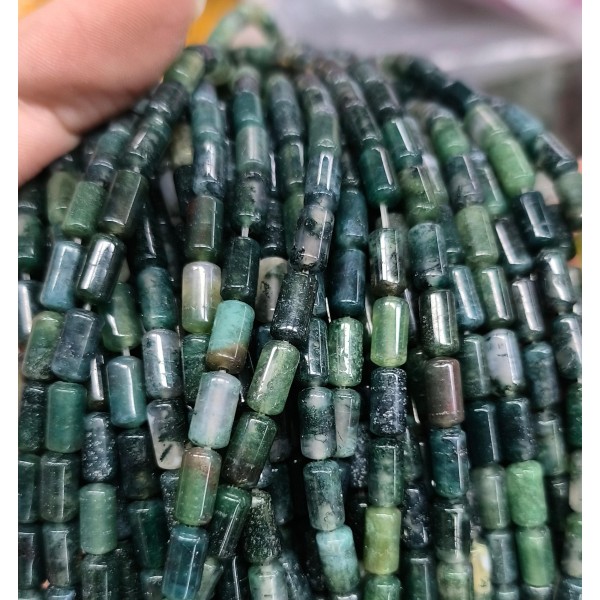 No_2675_Natural Moss Agate Cylinder_4*8mm_(Sold Per Strand)
