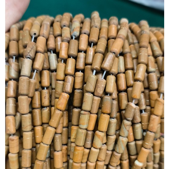 No_2686_Natural Yellow Picture Jasper Cylinder_4*8mm_(Sold Per Strand)