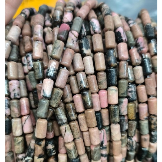 No_2706_Natural Black Lined Rhodochrosite Cylinder_4*8mm_(Sold Per Strand)