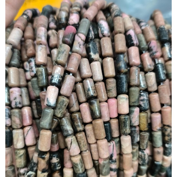 No_2706_Natural Black Lined Rhodochrosite Cylinder_4*8mm_(Sold Per Strand)