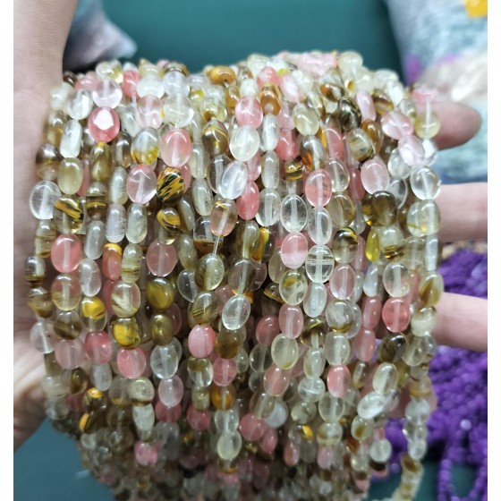 No_319_Synthetic  Watermelon Crystal Egg Shaped Bead_6*8mm_(Sold Per Strand)