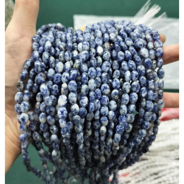 No_325_Natural Blue Spot Jasper Egg Shaped Bead_6*8mm_(Sold Per Strand)