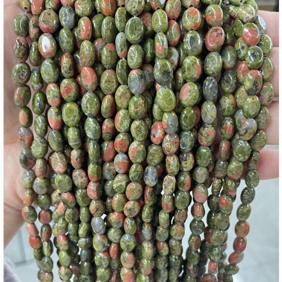 No_326_Natural Unakite Egg Shaped Bead_6*8mm_(Sold Per Strand)